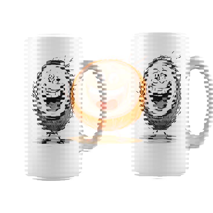 幸せな笑顔のココナッツの顔の漫画 長袖tシャツ コーヒーマグ