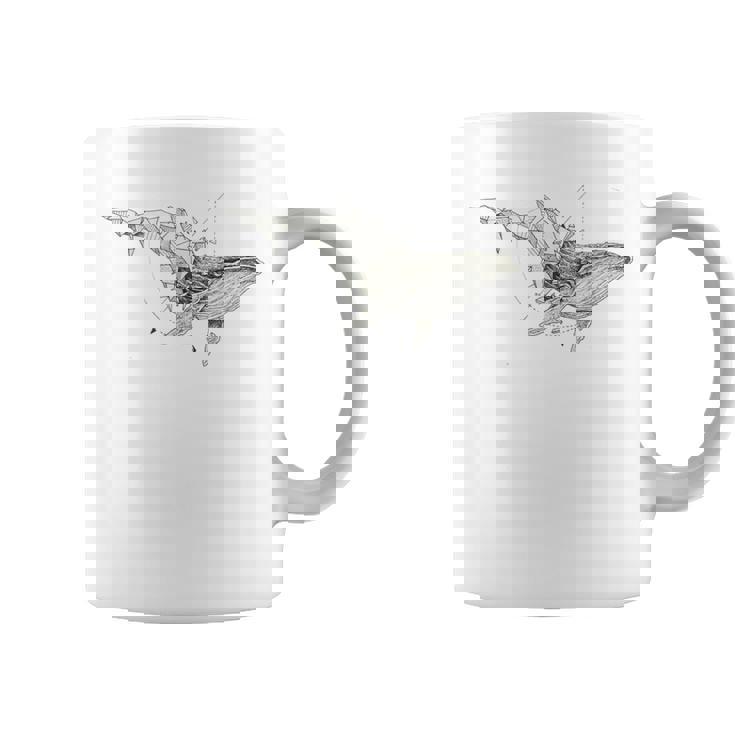 幾何学的クジラtシャツ メンズ シャツ レディース ブラック ホワイト コーヒーマグ