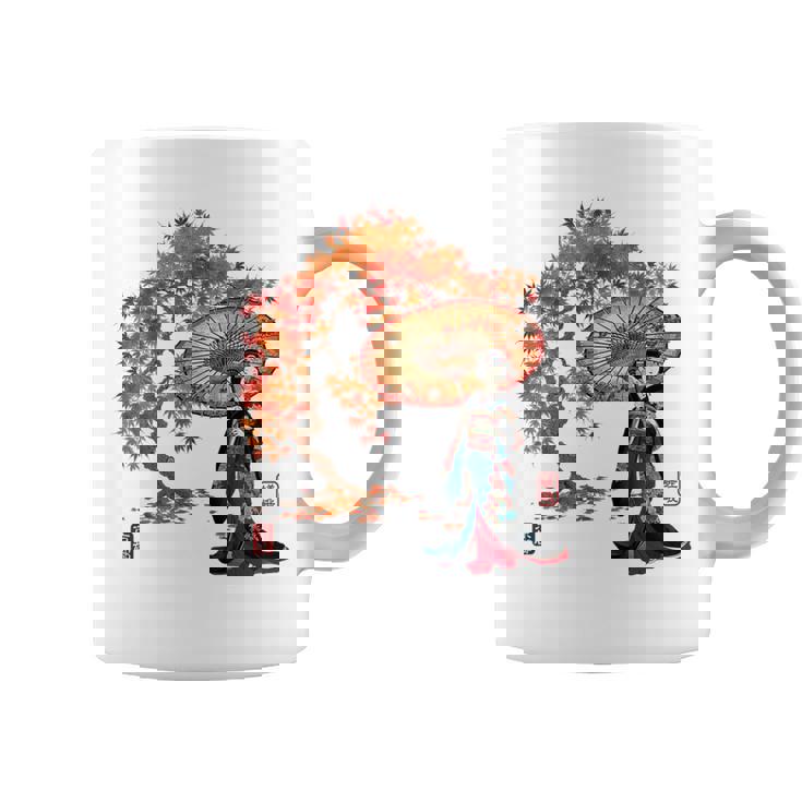 日本 浮世絵 京都 嵯峨 紅葉 和傘 美人 着物 コーヒーマグ