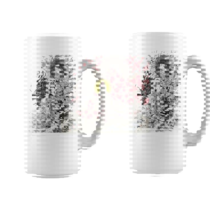 日本 浮世絵 観音菩薩 竜 桜 波 バックプリント コーヒーマグ