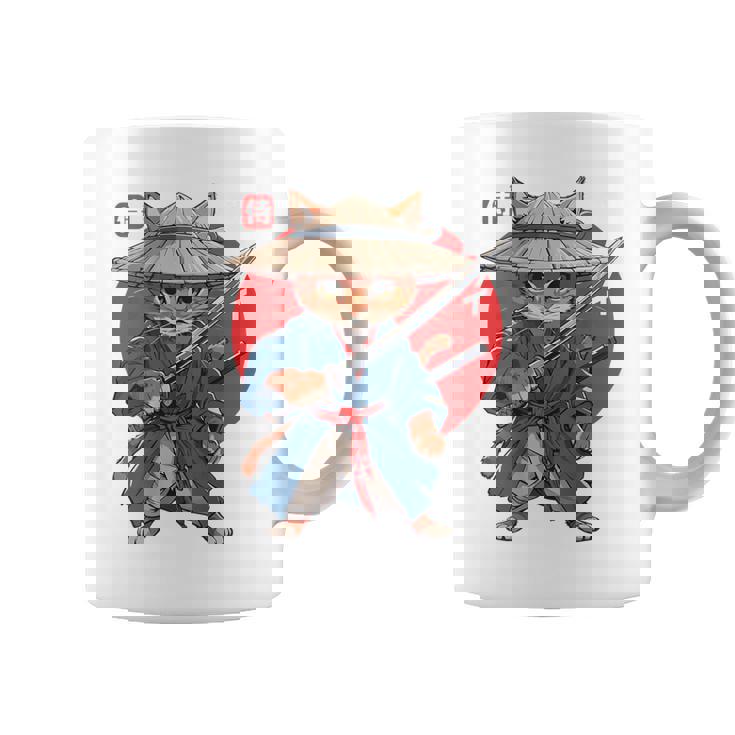 日本の侍 猫戦士 浮世侍 バックプリント コーヒーマグ