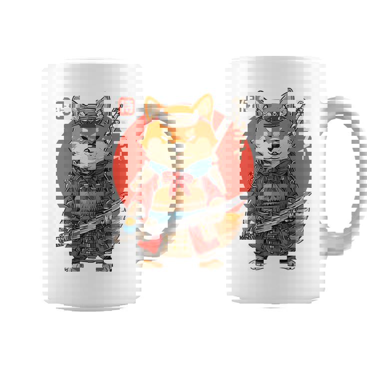 日本の侍犬 柴戦士 浮世サムライ バックプリント コーヒーマグ