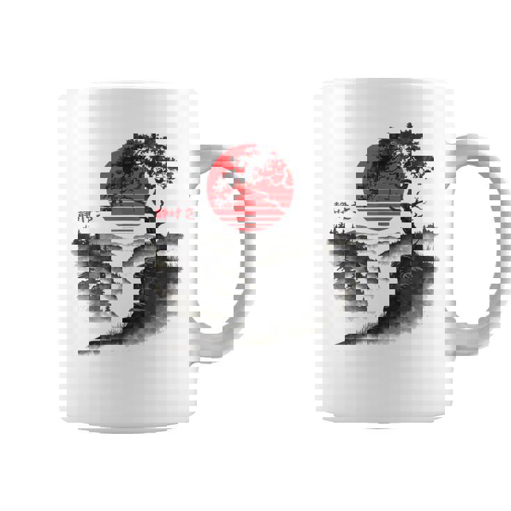 日本の木 赤い月 絵画 日本 夕日 男性 女性 コーヒーマグ