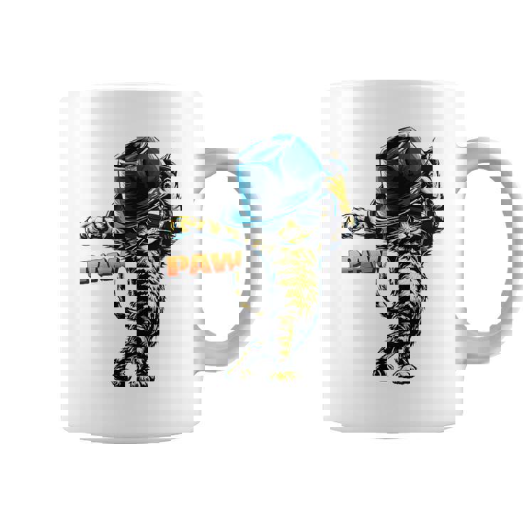 決めポーズの猫イラスト Pawの文字が光るダンス風デザイン コーヒーマグ