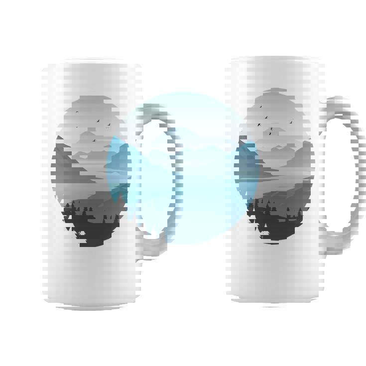 湖 森 風景 山 シルエット 長袖tシャツ コーヒーマグ