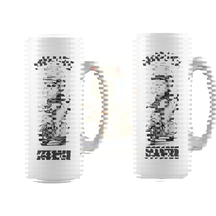 猫 ネコ 白猫 イラスト 原付 スクーター バイク 猫好き バイク好き かわいい おもしろ レトロ Neko Life 長袖tシャツ コーヒーマグ