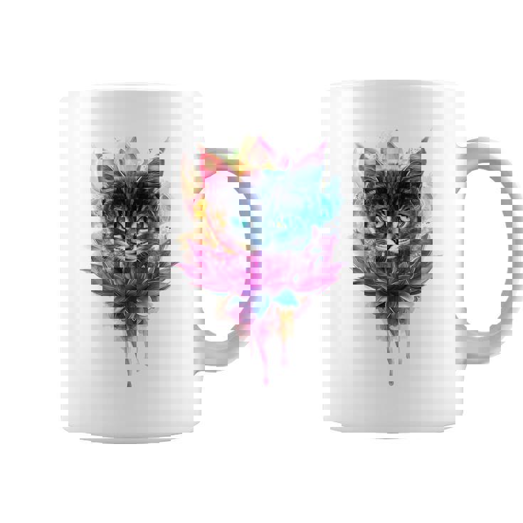 猫 花 カラフル かわいい アート 動物好き グラフィック 猫 コーヒーマグ