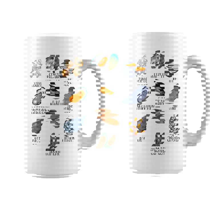 異なる種類のムール貝の品種コレクション、かわいいムール貝が大好き コーヒーマグ