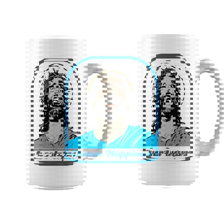 笑うイエス キリスト 喜び 幸せな笑顔 自信 いばらの冠 満足感 クリスマスプレゼント 贈り物 お土産 ポジティブ コーヒーマグ