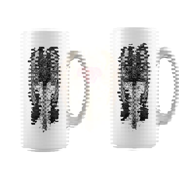 翼とバラのゴシック・クロス 長袖tシャツ コーヒーマグ