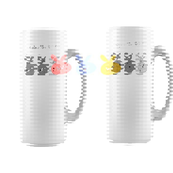 耳結びうさぎ 赤青黄 Cぽむこ かわいい うさぎ キャラクター 長袖tシャツ コーヒーマグ