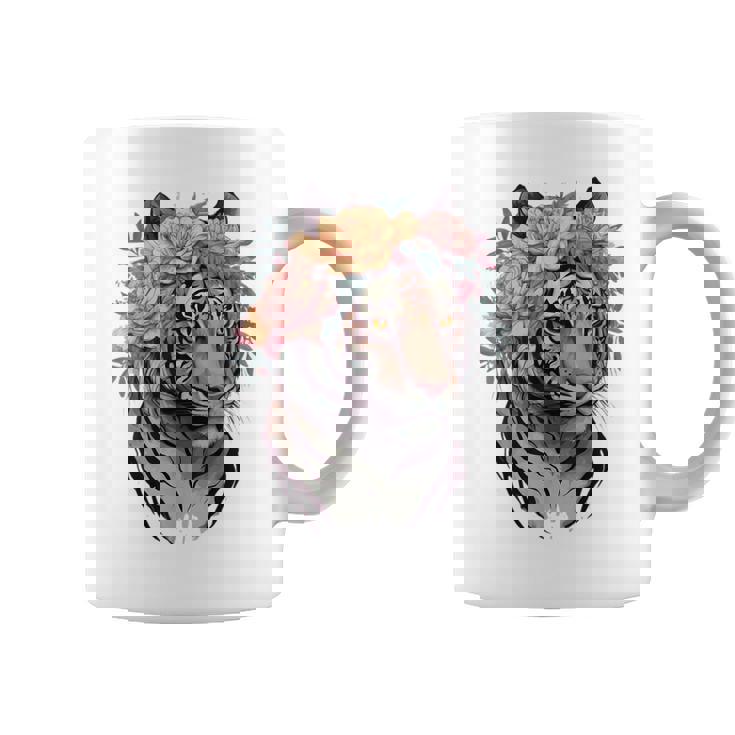 花柄 水彩 虎 花 王冠 虎好き コーヒーマグ