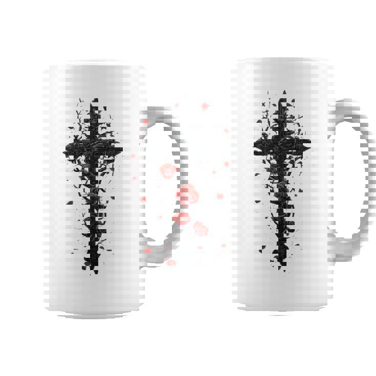 赤いバラのゴシック・クロス 長袖tシャツ コーヒーマグ