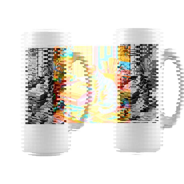 面白いtシャツ 猫 ネコ 読書 勉強 メンズ 猫好き グッズ おもしろ 面白い 服 ネタ 猫の下僕 浮世絵 長袖tシャツ コーヒーマグ