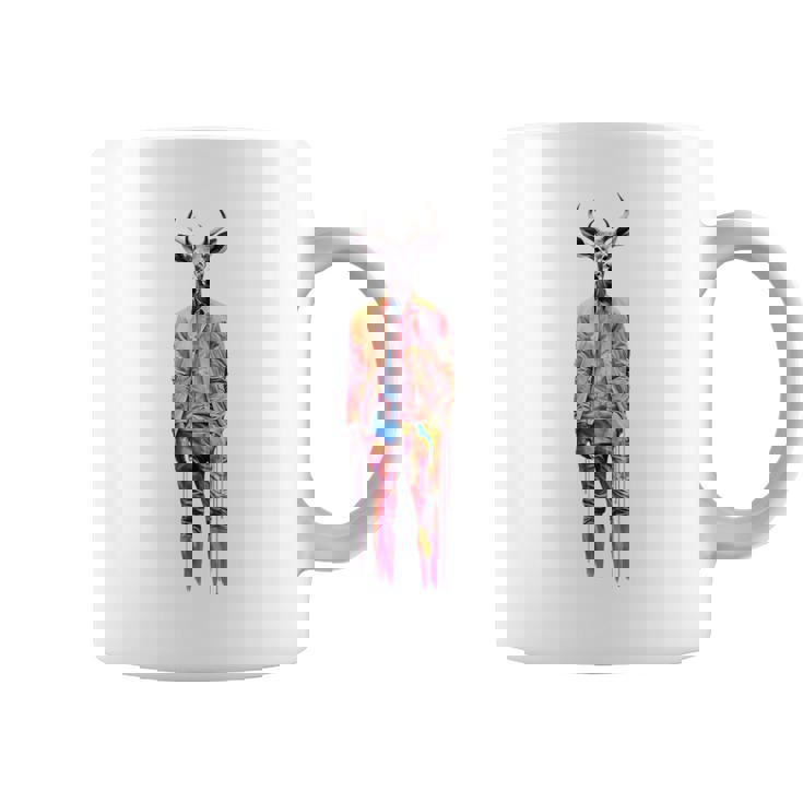 鹿 人間 アート カラフル 動物 絵画 グラフィック 鹿 コーヒーマグ