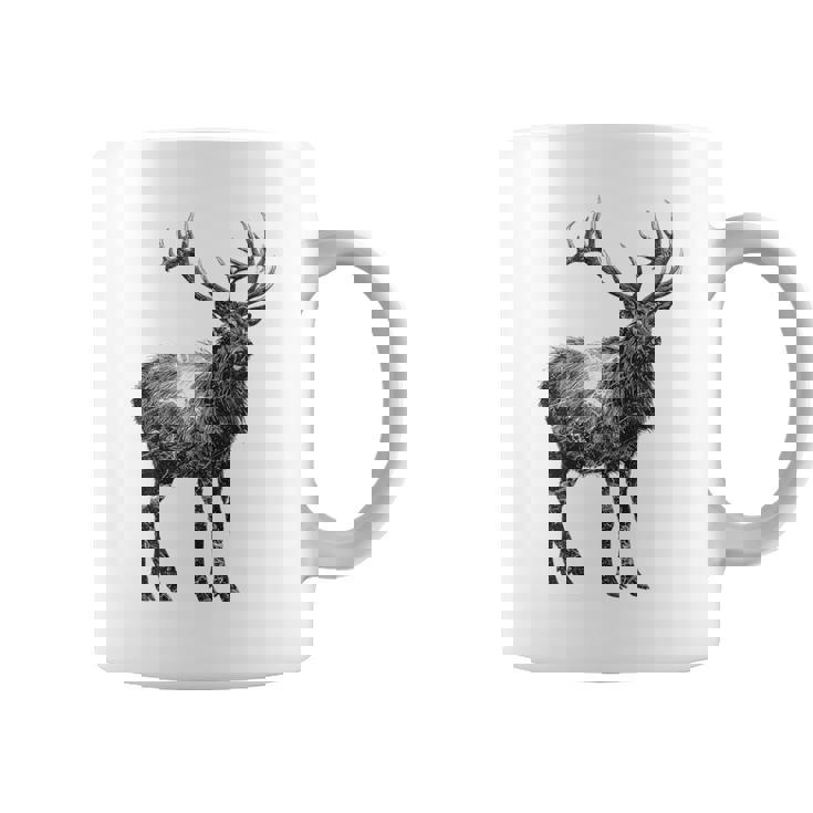 鹿 動物 プリント モチーフ 図面 イラスト ポートレート 鹿 コーヒーマグ