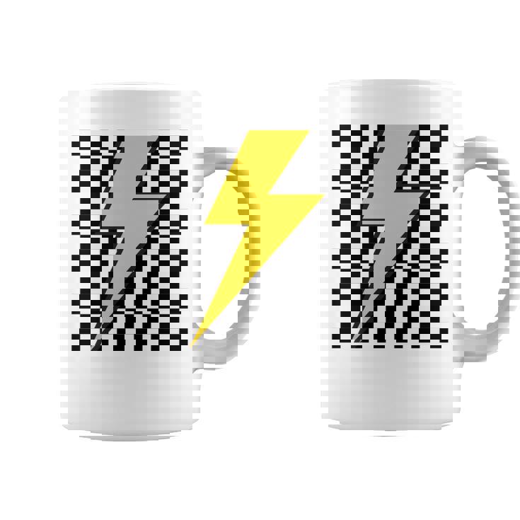 黄色の稲妻チェッカー審美的レーシング 長袖tシャツ コーヒーマグ