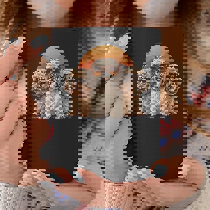 3匹のかわいい犬 ラサ・アプソ シーズー クール サングラス付き コーヒーマグ 面白い贈り物