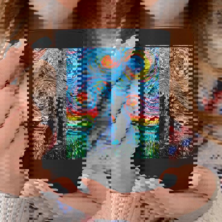 Aja 星月夜に2匹の黒猫 カラフルアート コーヒーマグ 面白い贈り物