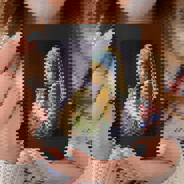Girl With A Pearl Earring And A Cat 名画パロディ アート猫 コーヒーマグ 面白い贈り物