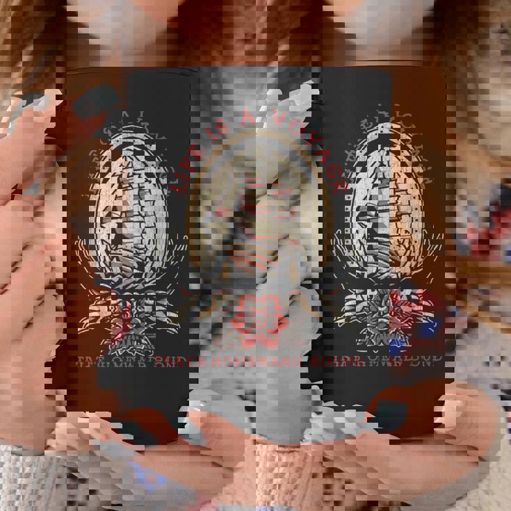 Life Is Aoyage オールドスクール セーリング船 タトゥーデザイン コーヒーマグ 面白い贈り物