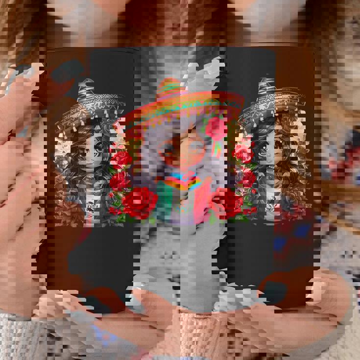 Long Haired Curvy Mexican Chibi Zarape Roses Mexican Pride コーヒーマグ 面白い贈り物