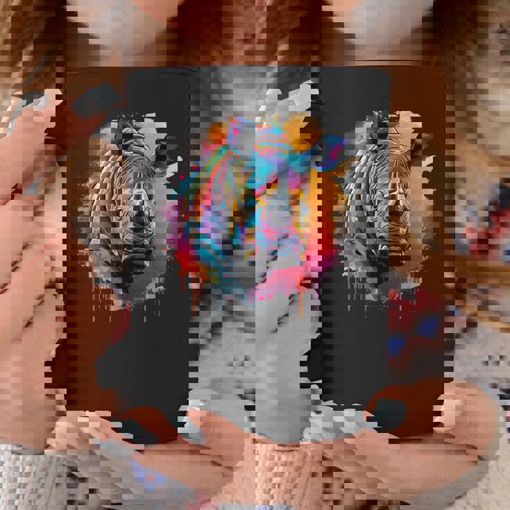 Rhinoceros アートワーク ポートレート 動物 アート カラフル スプラッシュ サイ コーヒーマグ 面白い贈り物