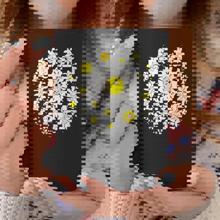 Stay Positive キュート スマイルフェイス 花 ハッピーフェイス 花 女の子 コーヒーマグ 面白い贈り物