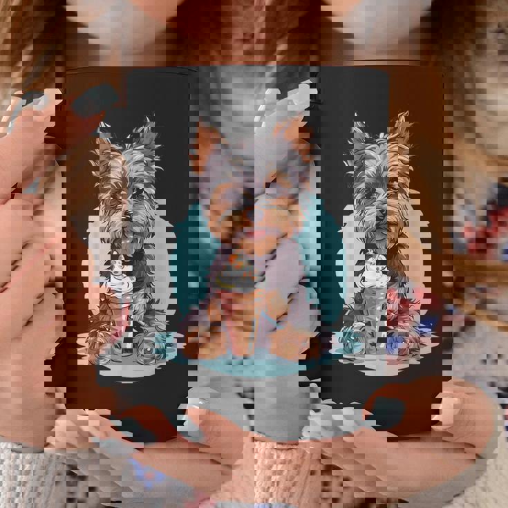 Yorkie Dog アニメ アイスクリームを食べる 夏 かわいい コーヒーマグ 面白い贈り物