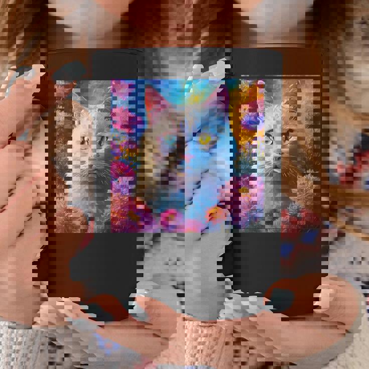 「お花畑のルディ猫」 油絵風ファンタジーアート 綺麗 かわいい オッドアイ リアル コーヒーマグ 面白い贈り物