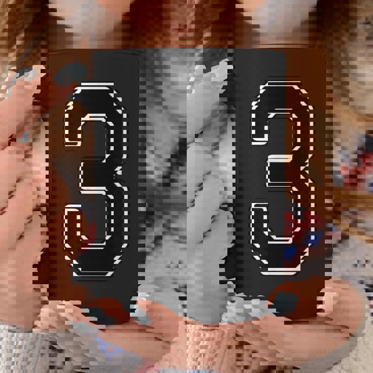 【両面プリント・表裏】3 数字 背番号・胸 ユニフォーム ナンバー【ブラック／黒の文字】スポーツ 部活 チーム 野球 コーヒーマグ 面白い贈り物