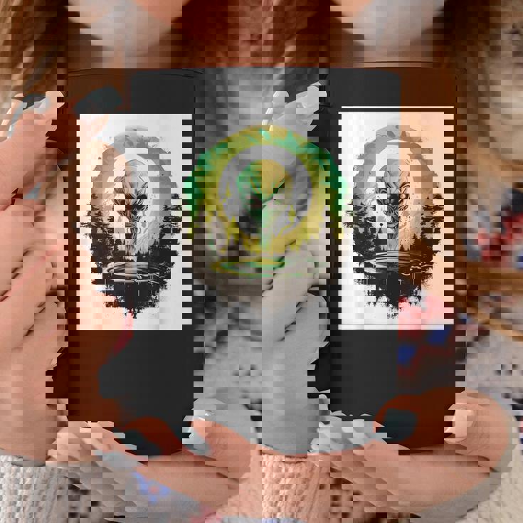 かわいいグリーンエイリアンヘッドufoスペースフェイス コーヒーマグ 面白い贈り物