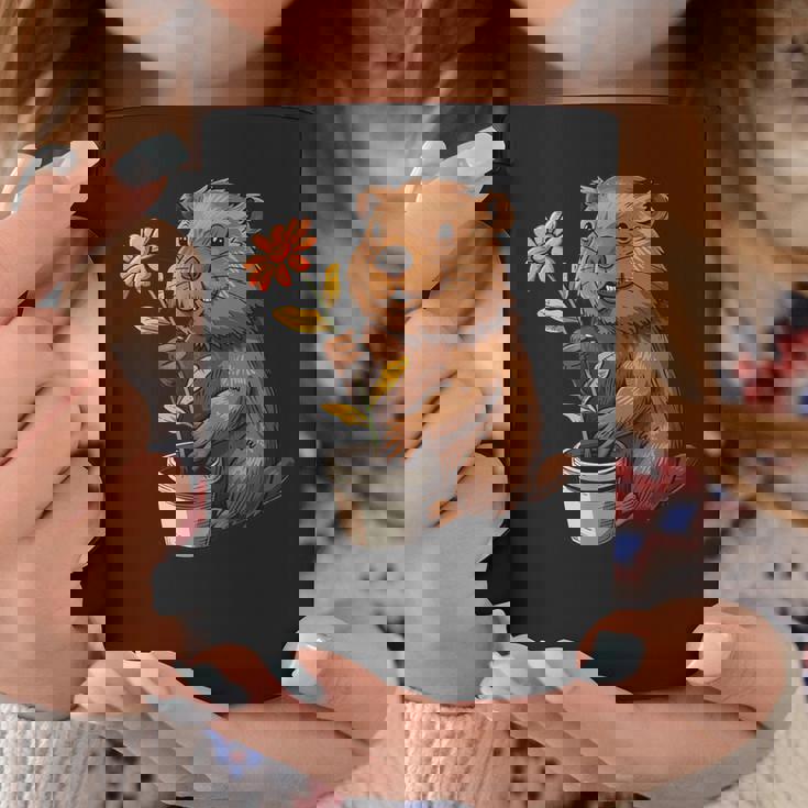 かわいいコスチューム愛好家のための鉢植えのハッピービーバー コーヒーマグ 面白い贈り物