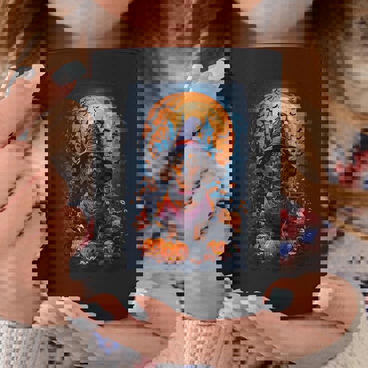 かわいいダックスフントと不気味なお化け屋敷のハロウィンコスチューム コーヒーマグ 面白い贈り物