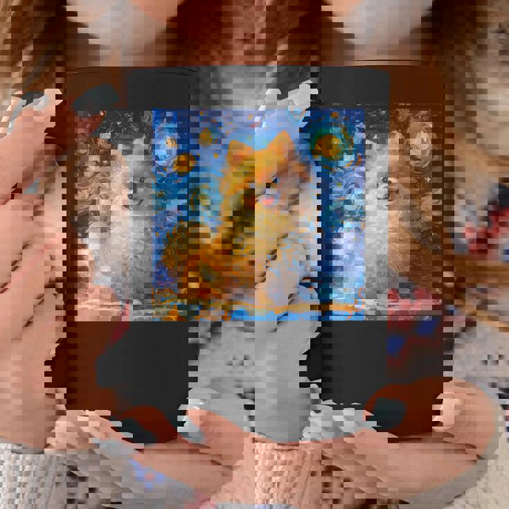 かわいいポメラニアン犬 星月夜 ヴィンセント・ヴァン・ゴッホ絵画 コーヒーマグ 面白い贈り物