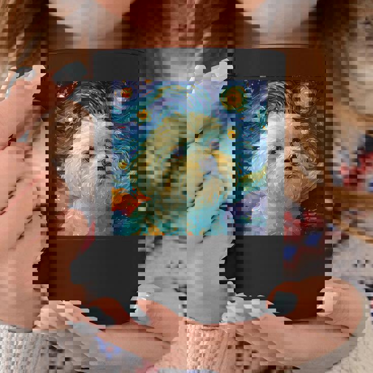 かわいいマルチーズドッグ 星月夜 ヴィンセント・ヴァン・ゴッホ絵画 コーヒーマグ 面白い贈り物