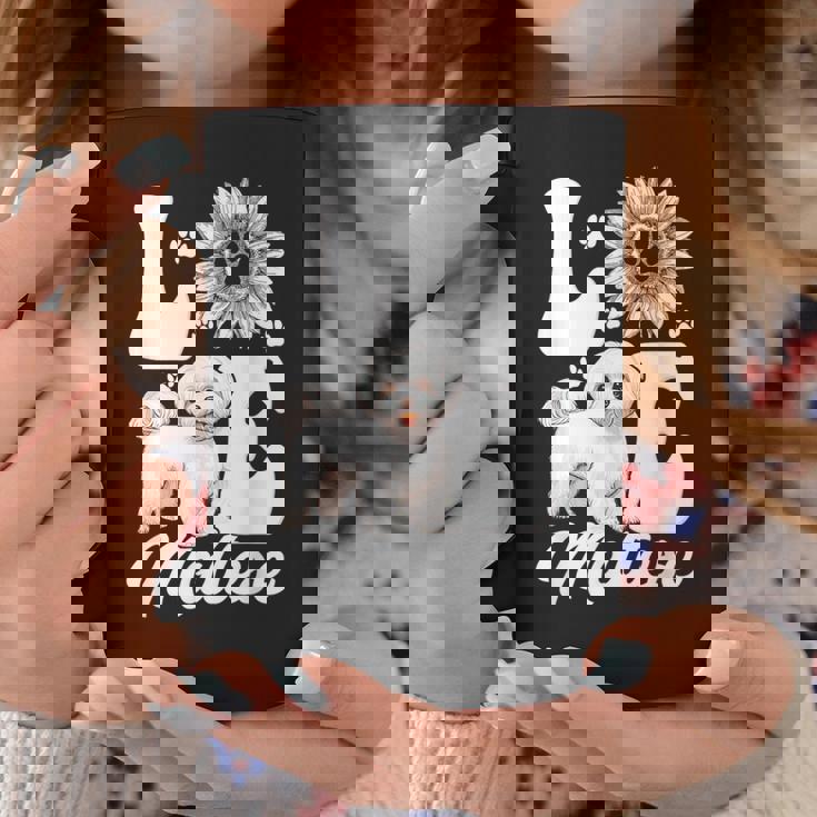 アイ・ラブ・マルチーズ・ドッグ・オーナー・ファニー・ポー・プリント・サンフラワー・ラバー コーヒーマグ 面白い贈り物