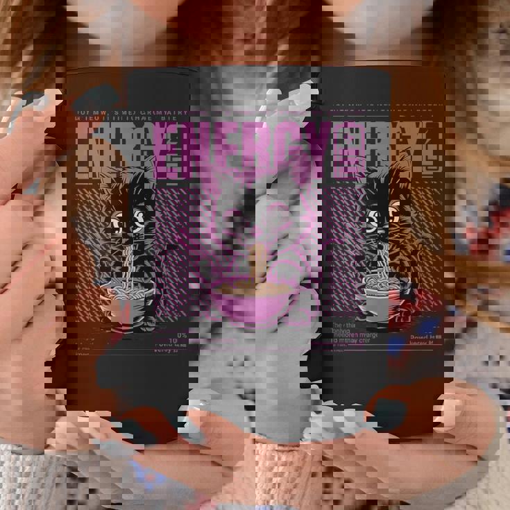 アニメ風ラーメン猫デザイン 充電と食欲のエネルギー系グラフィック コーヒーマグ 面白い贈り物