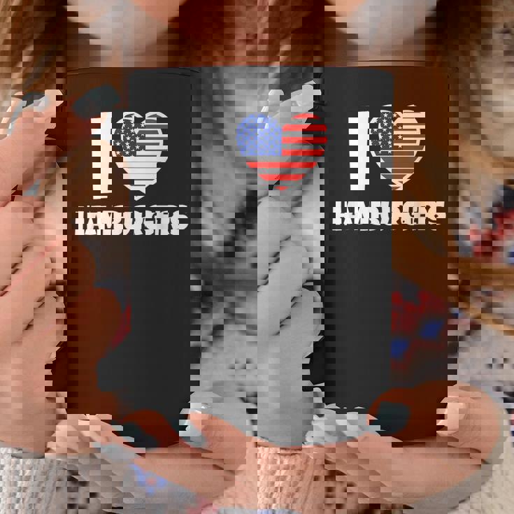 アメリカ国旗とハートのアイ・ラブ・ハンバーガー コーヒーマグ 面白い贈り物