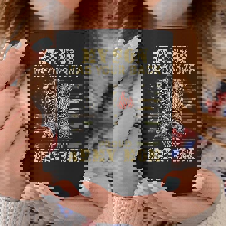 メンズ アメリカ国旗デザイン Myon Has Your Back Proud Army Mom コーヒーマグ 面白い贈り物