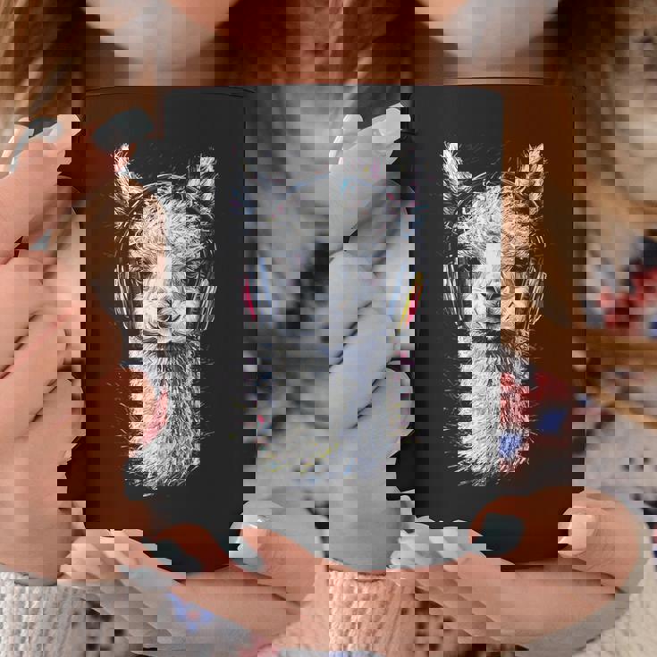 アルパカ アニマル モチーフ 音楽 ヘッドホン イラスト アルパカ コーヒーマグ 面白い贈り物