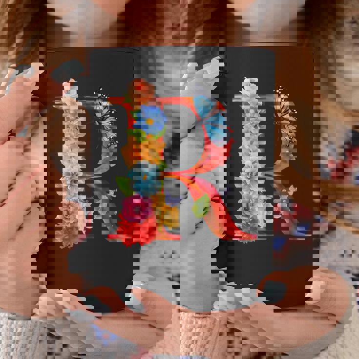 イニシャル R アルファベット バタフライ ローズ 花 水彩 モノグラム コーヒーマグ 面白い贈り物