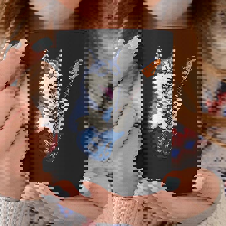 エレキギターを弾く面白いシベリアンハスキー犬ミュージシャン コーヒーマグ 面白い贈り物