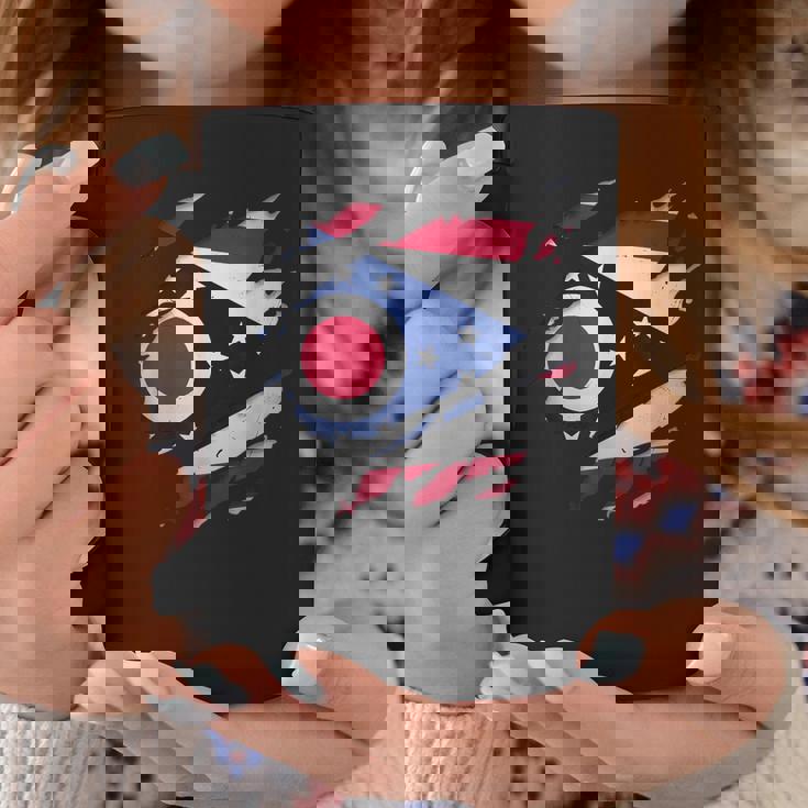 オハイオ州オハイオ州立大学 破れ加工 オハイオ州旗 コーヒーマグ 面白い贈り物