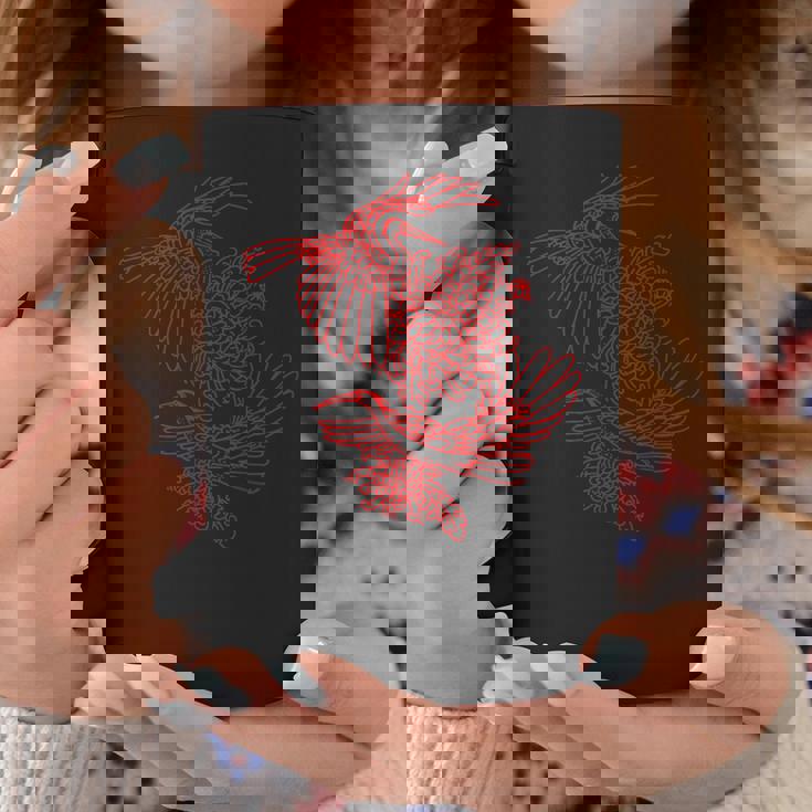 オリジナルツインサギと菊レッドラインアート コーヒーマグ 面白い贈り物