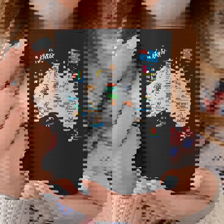 オーストラリアの地図。風景、動物、文化、シンボルのアイコン コーヒーマグ 面白い贈り物