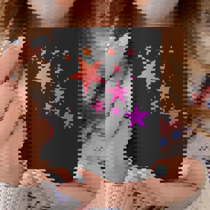 カラフルなオレンジピンクの星、流れ星柄デザイン。 コーヒーマグ 面白い贈り物