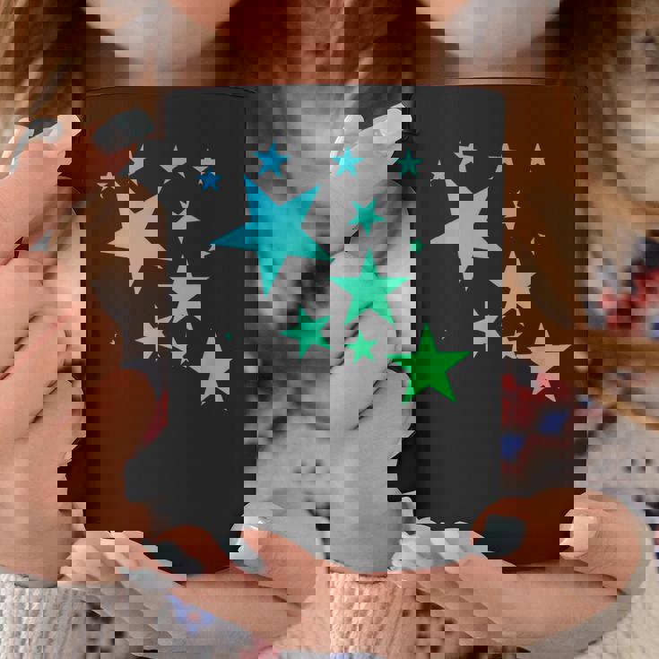 カラフルなグリーンブルーの星、星柄デザイン。 コーヒーマグ 面白い贈り物