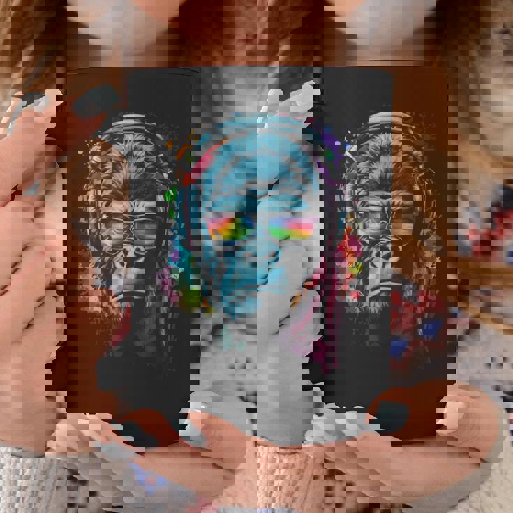 カラフルなゴリラとヘッドフォン レインボー バイブス エイプ モチーフ コーヒーマグ 面白い贈り物