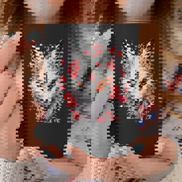 キツネ キツネ キツネ マスク アニメ カワイイ 桜 花 コーヒーマグ 面白い贈り物